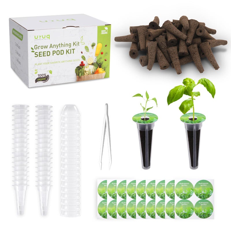 URUQ 140Pcs Hydroponic Pods Supplies: Grow Anything Kit with 35 Grow Sponges, 35 Grow Baskets, 35 Grow Domes, 35 Pod Labels - Compatible with Hydroponics Growing System Indoor Garden from Most Brands - Image 1